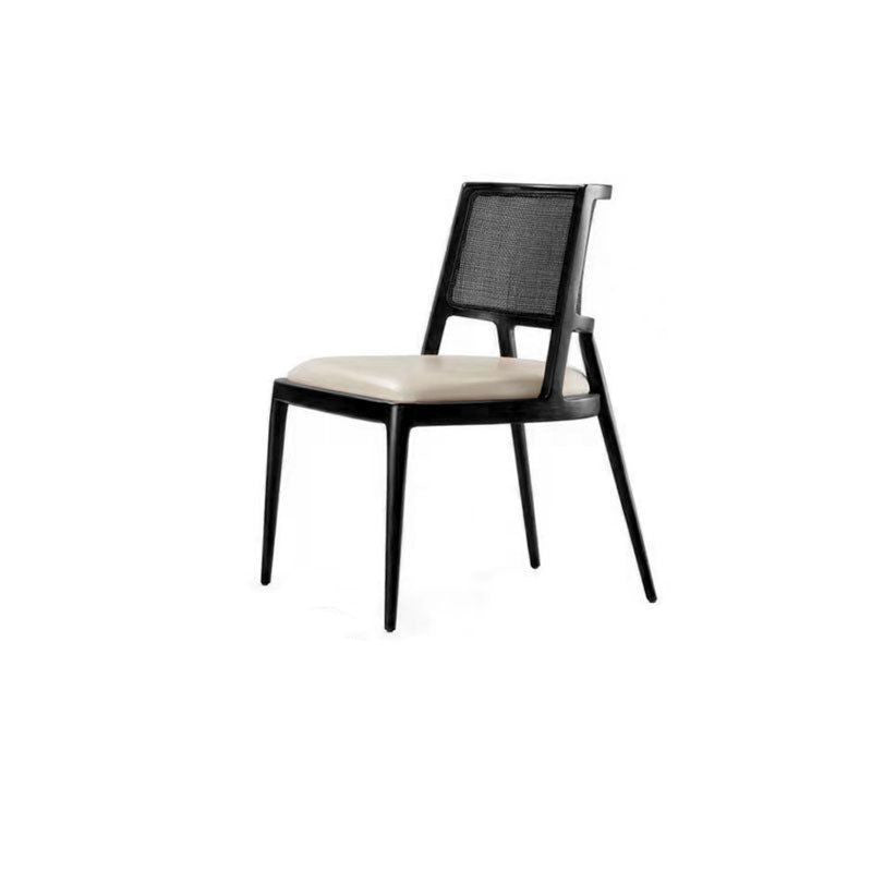 Traditional Vintage Microfiber Leather, Wood & Rattan Curved Dining Chair For Dining Room, Living Room And Bedroom