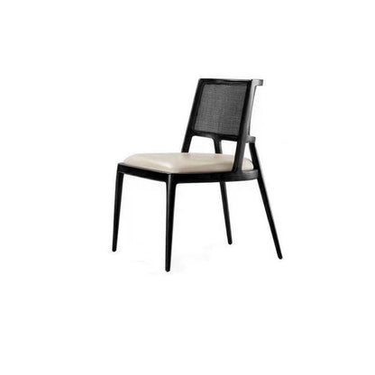 Traditional Vintage Microfiber Leather, Wood & Rattan Curved Dining Chair For Dining Room, Living Room And Bedroom
