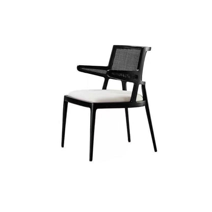 Traditional Vintage Microfiber Leather, Wood & Rattan Curved Dining Chair For Dining Room, Living Room And Bedroom