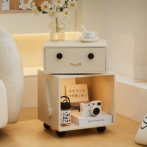 Contemporary Creative Solid Wood Metal Robot-Shaped Square Side Table With 2 Storage For Bedroom & Living Room