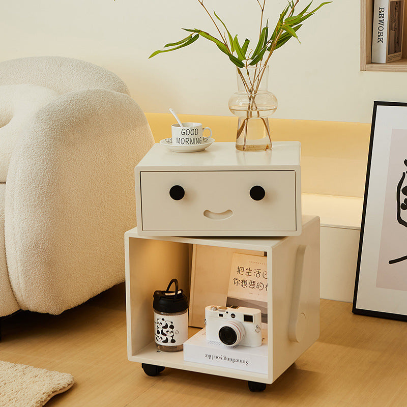 Contemporary Creative Solid Wood Metal Robot-Shaped Square Side Table With 2 Storage For Bedroom & Living Room