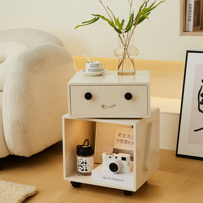 Contemporary Creative Solid Wood Metal Robot-Shaped Square Side Table With 2 Storage For Bedroom & Living Room