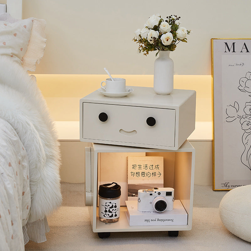 Contemporary Creative Solid Wood Metal Robot-Shaped Square Side Table With 2 Storage For Bedroom & Living Room