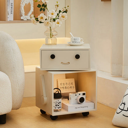 Contemporary Creative Solid Wood Metal Robot-Shaped Square Side Table With 2 Storage For Bedroom & Living Room