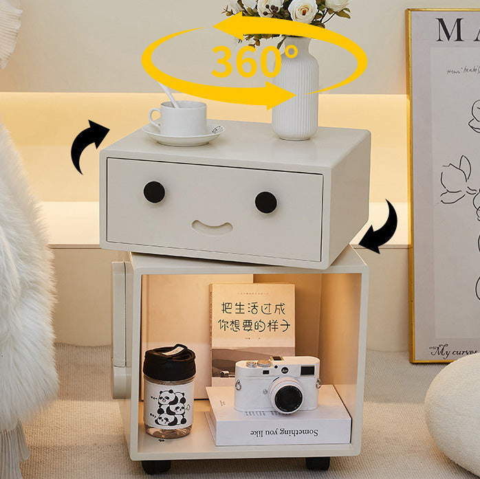 Contemporary Creative Solid Wood Metal Robot-Shaped Square Side Table With 2 Storage For Bedroom & Living Room