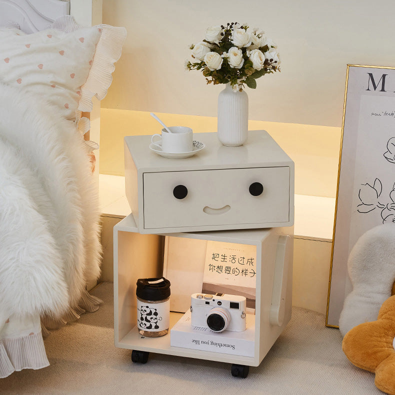 Contemporary Creative Solid Wood Metal Robot-Shaped Square Side Table With 2 Storage For Bedroom & Living Room