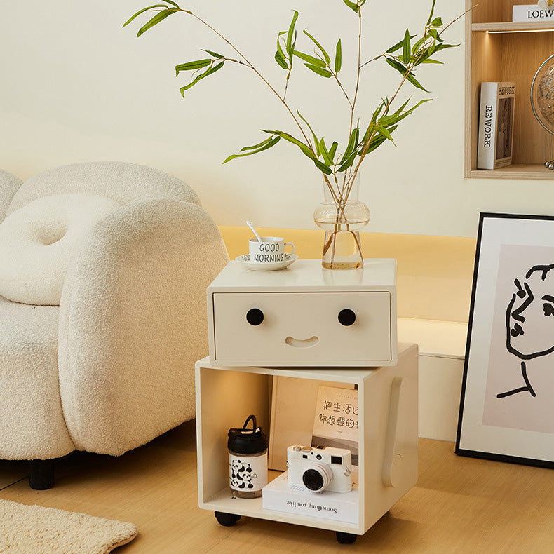 Contemporary Creative Solid Wood Metal Robot-Shaped Square Side Table With 2 Storage For Bedroom & Living Room