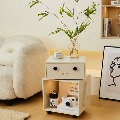 Contemporary Creative Solid Wood Metal Robot-Shaped Square Side Table With 2 Storage For Bedroom & Living Room
