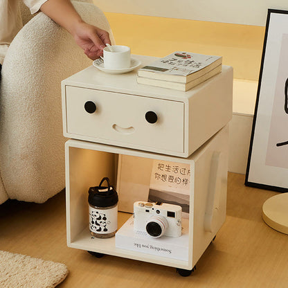 Contemporary Creative Solid Wood Metal Robot-Shaped Square Side Table With 2 Storage For Bedroom & Living Room