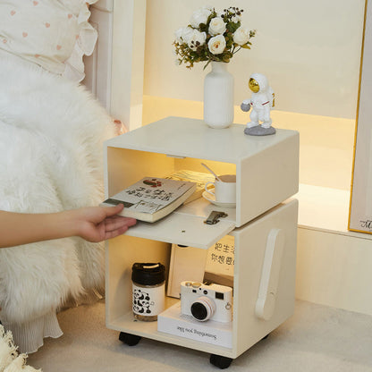 Contemporary Creative Solid Wood Metal Robot-Shaped Square Side Table With 2 Storage For Bedroom & Living Room