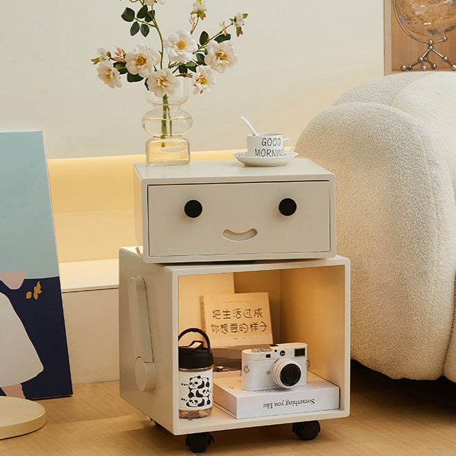 Contemporary Creative Solid Wood Metal Robot-Shaped Square Side Table With 2 Storage For Bedroom & Living Room