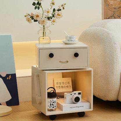 Contemporary Creative Solid Wood Metal Robot-Shaped Square Side Table With 2 Storage For Bedroom & Living Room