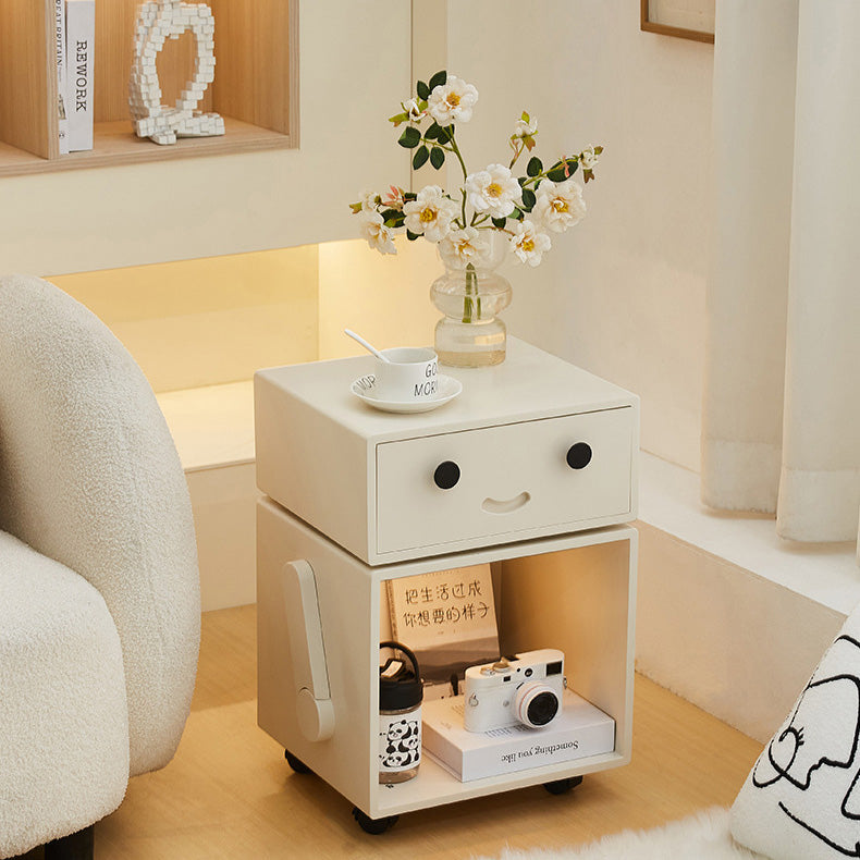 Contemporary Creative Solid Wood Metal Robot-Shaped Square Side Table With 2 Storage For Bedroom & Living Room