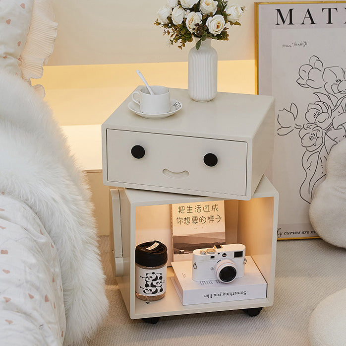Contemporary Creative Solid Wood Metal Robot-Shaped Square Side Table With 2 Storage For Bedroom & Living Room
