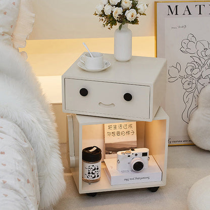 Contemporary Creative Solid Wood Metal Robot-Shaped Square Side Table With 2 Storage For Bedroom & Living Room