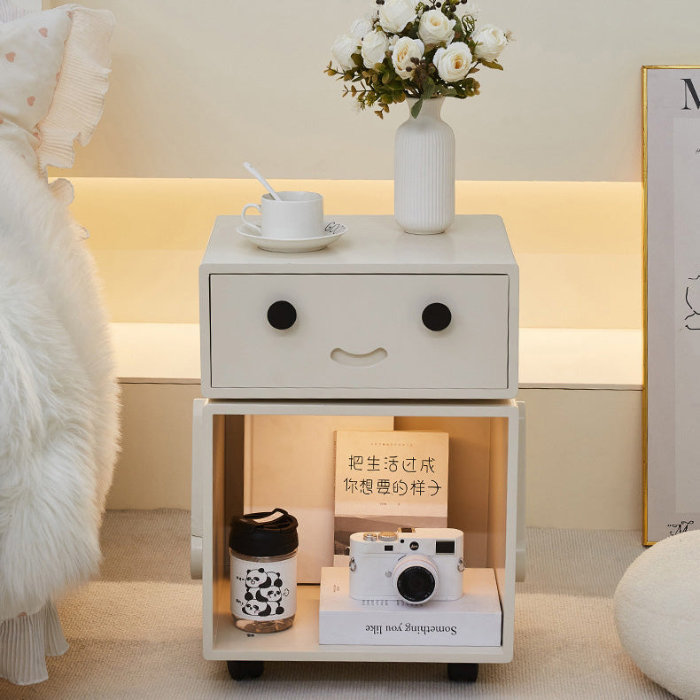 Contemporary Creative Solid Wood Metal Robot-Shaped Square Side Table With 2 Storage For Bedroom & Living Room
