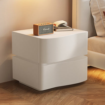 Contemporary Creative Solid Wood Microfiber Leather Rounded Square Nightstand 2-Drawer For Bedroom