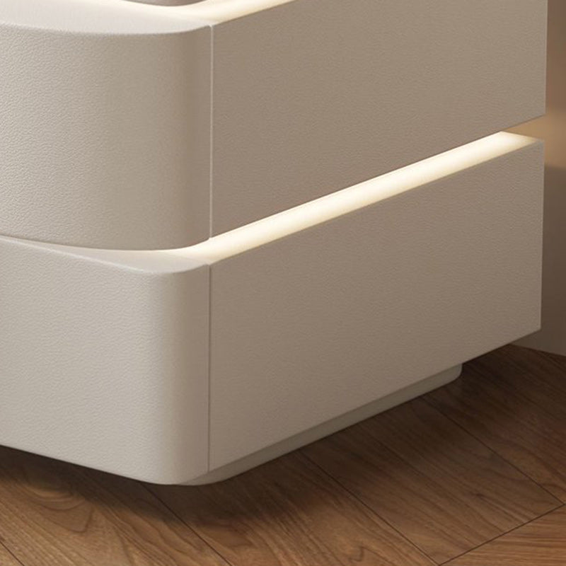 Contemporary Creative Solid Wood Microfiber Leather Rounded Square Nightstand 2-Drawer For Bedroom