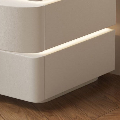 Contemporary Creative Solid Wood Microfiber Leather Rounded Square Nightstand 2-Drawer For Bedroom