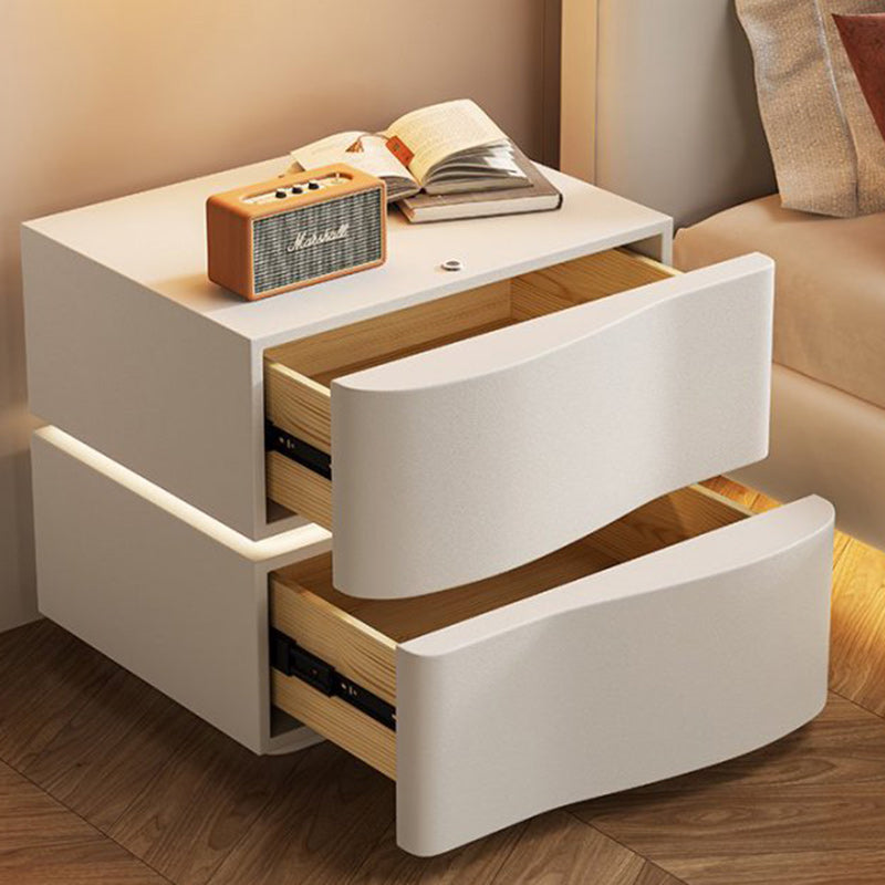 Contemporary Creative Solid Wood Microfiber Leather Rounded Square Nightstand 2-Drawer For Bedroom