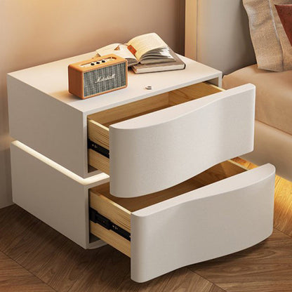 Contemporary Creative Solid Wood Microfiber Leather Rounded Square Nightstand 2-Drawer For Bedroom