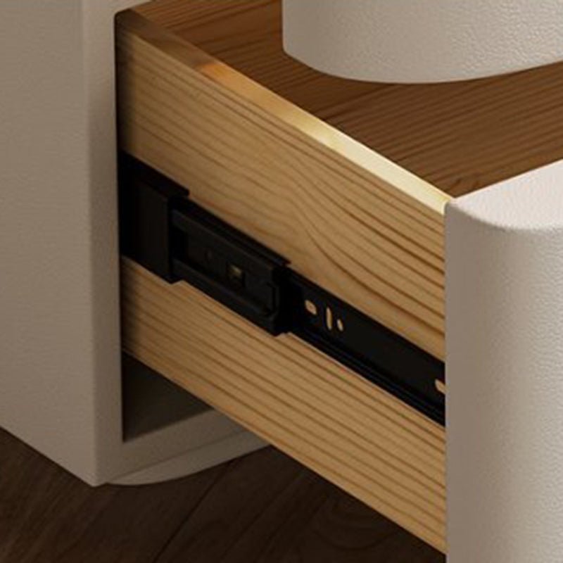 Contemporary Creative Solid Wood Microfiber Leather Rounded Square Nightstand 2-Drawer For Bedroom