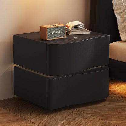 Contemporary Creative Solid Wood Microfiber Leather Rounded Square Nightstand 2-Drawer For Bedroom