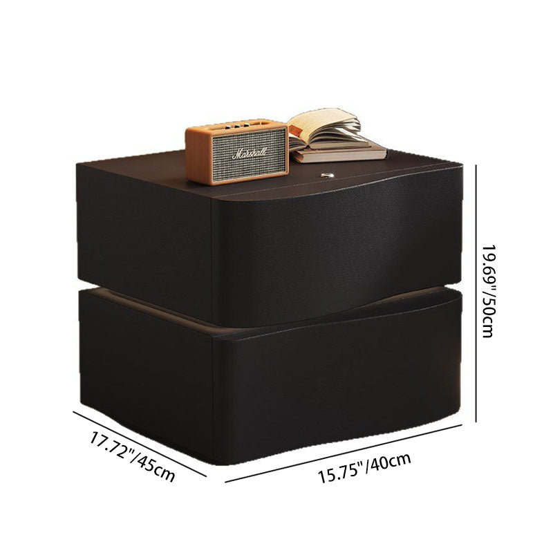 Contemporary Creative Solid Wood Microfiber Leather Rounded Square Nightstand 2-Drawer For Bedroom