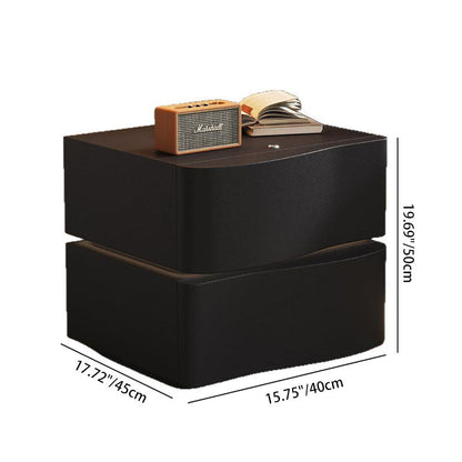 Contemporary Creative Solid Wood Microfiber Leather Rounded Square Nightstand 2-Drawer For Bedroom