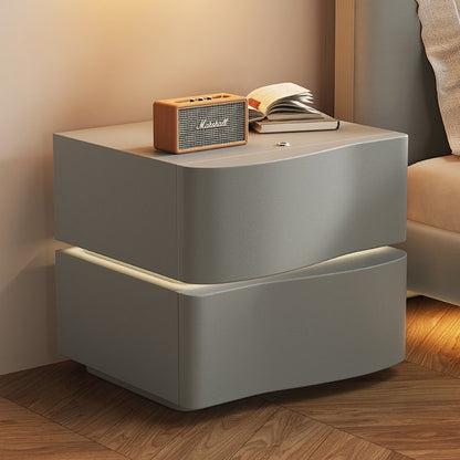 Contemporary Creative Solid Wood Microfiber Leather Rounded Square Nightstand 2-Drawer For Bedroom