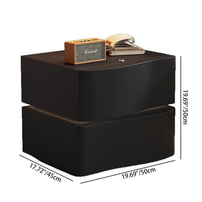 Contemporary Creative Solid Wood Microfiber Leather Rounded Square Nightstand 2-Drawer For Bedroom