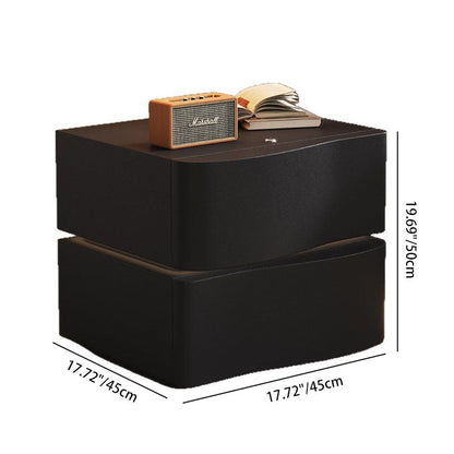 Contemporary Creative Solid Wood Microfiber Leather Rounded Square Nightstand 2-Drawer For Bedroom