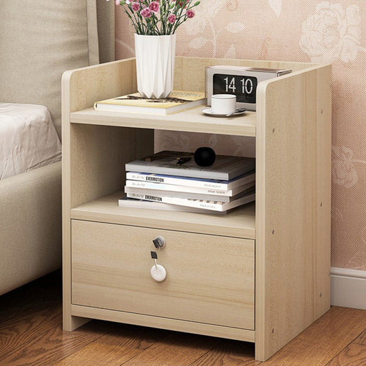 Modern Minimalist Engineered Wood Metal Rounded Square Nightstand With 1/2 Drawers For Bedroom