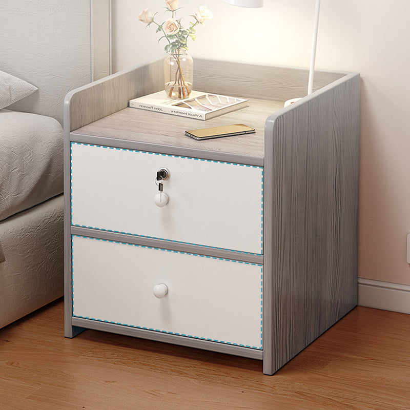 Modern Minimalist Engineered Wood Metal Rounded Square Nightstand With 1/2 Drawers For Bedroom