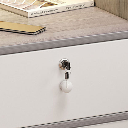 Modern Minimalist Engineered Wood Metal Rounded Square Nightstand With 1/2 Drawers For Bedroom