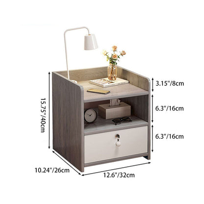 Modern Minimalist Engineered Wood Metal Rounded Square Nightstand With 1/2 Drawers For Bedroom
