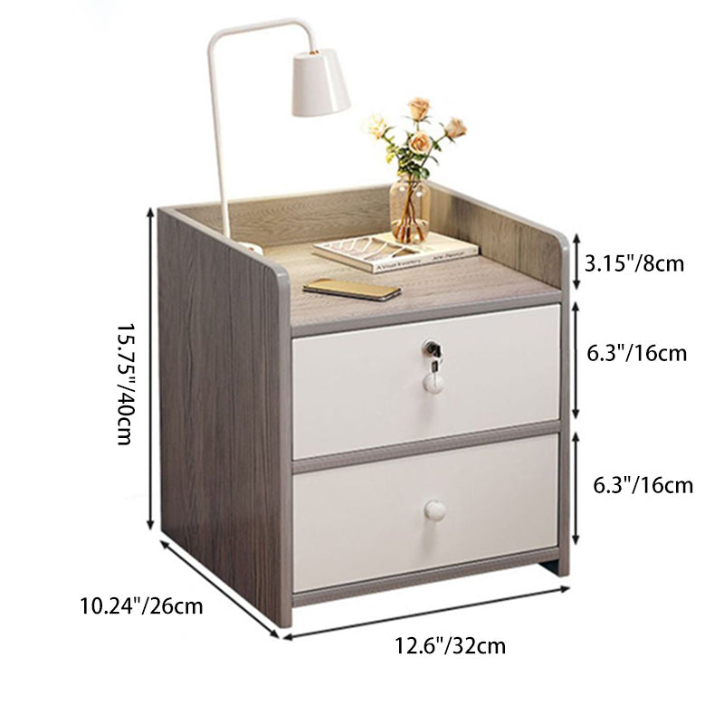 Modern Minimalist Engineered Wood Metal Rounded Square Nightstand With 1/2 Drawers For Bedroom