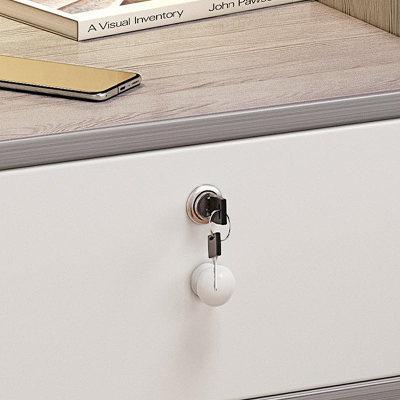 Modern Minimalist Engineered Wood Metal Rounded Square Nightstand With 1/2 Drawers For Bedroom