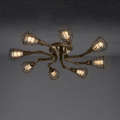 Industrial Vintage Water Pipe Round Iron 4/6/8 Light Flush Mount Ceiling Light