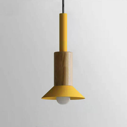 Contemporary Scandinavian Irregular Round Cylinder Iron Wood 1-Light Pendant Light For Living Room