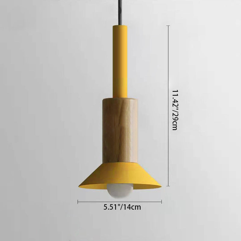 Contemporary Scandinavian Irregular Round Cylinder Iron Wood 1-Light Pendant Light For Living Room