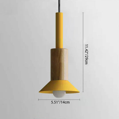 Contemporary Scandinavian Irregular Round Cylinder Iron Wood 1-Light Pendant Light For Living Room