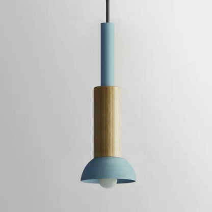 Contemporary Scandinavian Irregular Round Cylinder Iron Wood 1-Light Pendant Light For Living Room