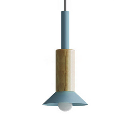 Contemporary Scandinavian Irregular Round Cylinder Iron Wood 1-Light Pendant Light For Living Room
