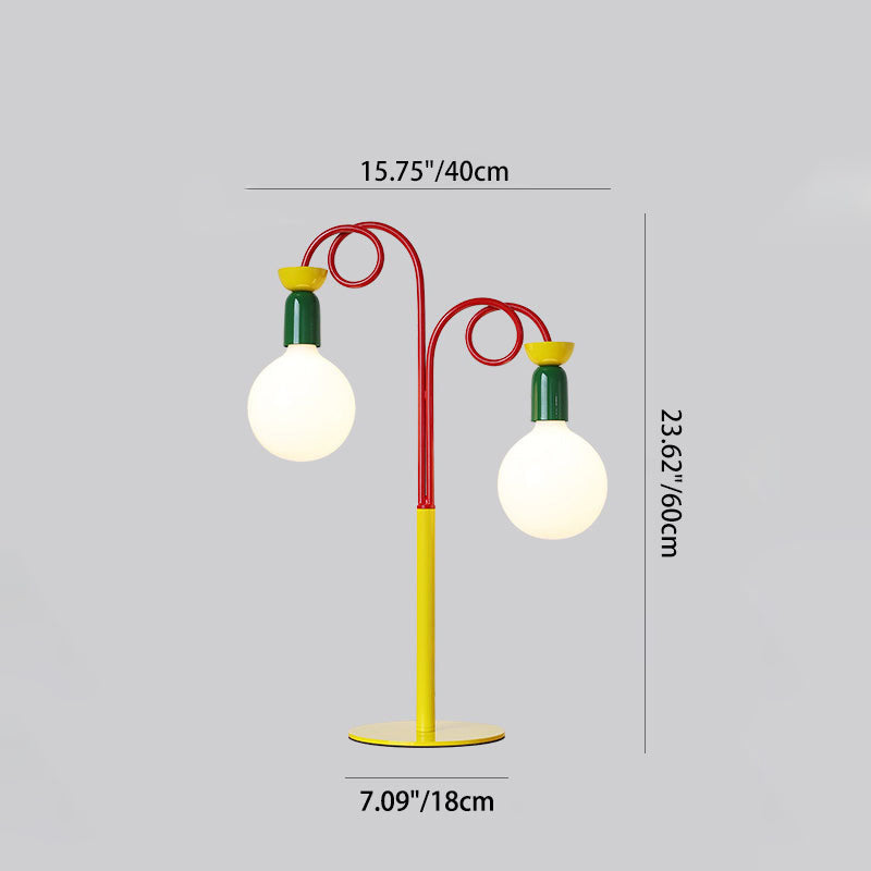 Contemporary Retro Curved Pole Round Ball Fruit Iron Glass 1/2 Light Table Lamp For Living Room