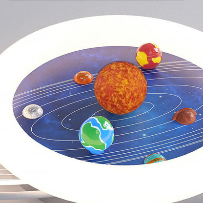 Contemporary Creative Kids Round Planet Acrylic Iron LED Flush Mount Ceiling Light For Bedroom