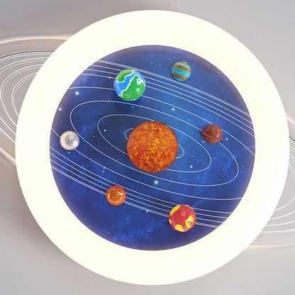 Contemporary Creative Kids Round Planet Acrylic Iron LED Flush Mount Ceiling Light For Bedroom