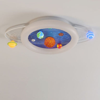 Contemporary Creative Kids Round Planet Acrylic Iron LED Flush Mount Ceiling Light For Bedroom