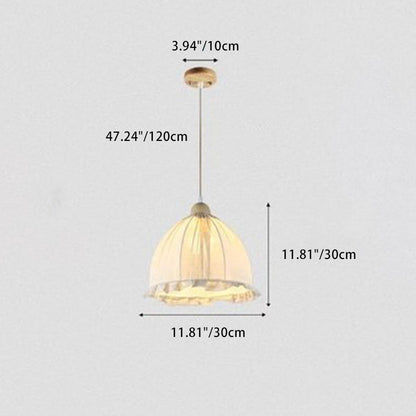 Traditional European Dome Fabric Wood 1-Light Pendant Light For Living Room