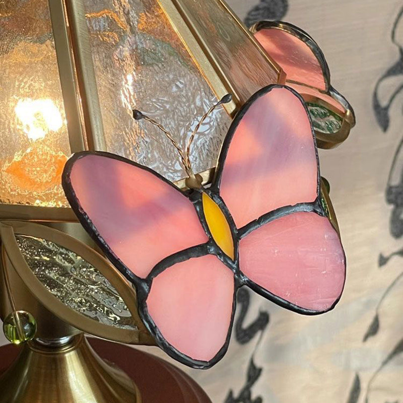 Traditional Vintage Cone Glass Wood Copper 1-Light Table Lamp For Living Room
